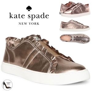 Kate Spade Lance Bronze Leather Ruffle Sneakers Round Toe Flat Heel Shoes 7.5
